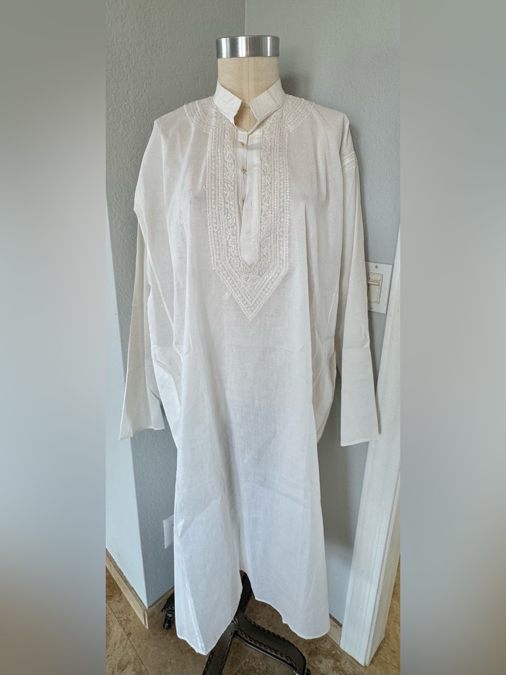 Embroidered Cotton Kaftan Kurta Semi-Sheer Robe Oversized